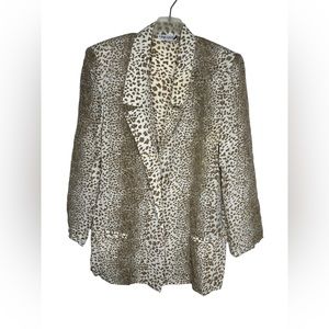 Vintage Mary Ann Restivo Womens Leopard Print Longline Blazer Size 10